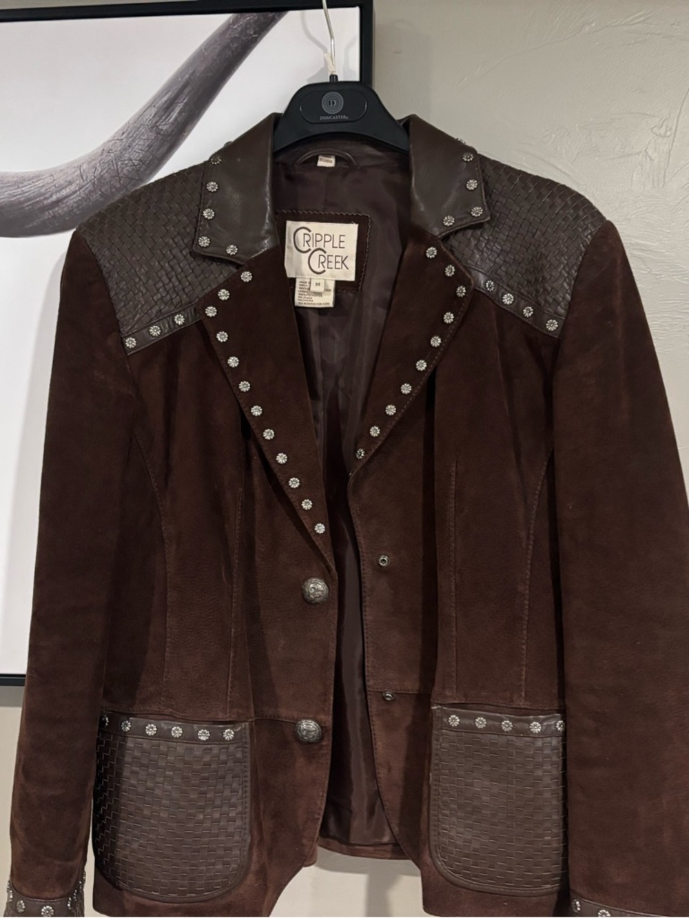 Vintage Cripple Creek Brown Suede Western Jacket with Stud Details